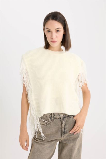 Crew Neck Selanik Tassel Knitwear Vest