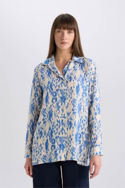 Chemise tunique oversize imprimée à manches longues