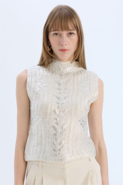 Regular Fit Half Turtleneck Shiny Knitted Pullover