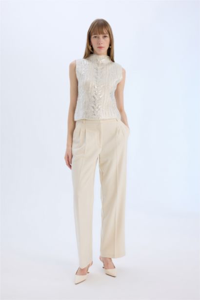 Regular Fit Half Turtleneck Shiny Knitted Pullover