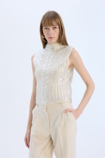 Regular Fit Half Turtleneck Shiny Knitted Pullover