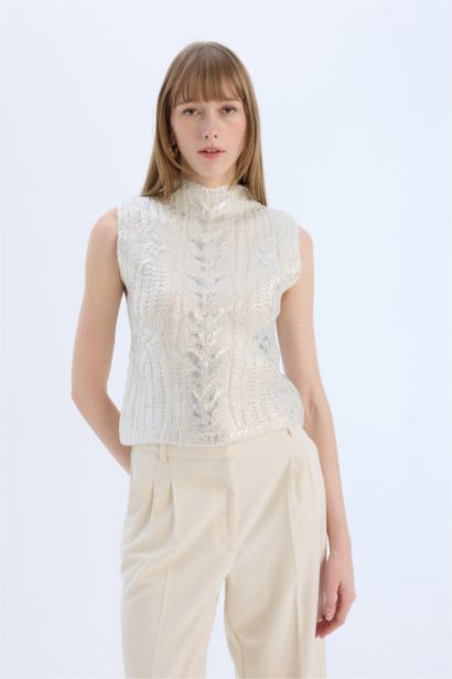 Regular Fit Half Turtleneck Shiny Knitted Pullover