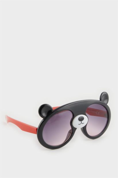Boy Black Plastic Frame Black Glass Teddy Bear UV Sunglasses