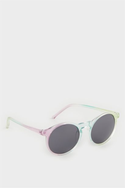 Girl Round Tinted Plastic Frame Black Glass UV Sunglasses