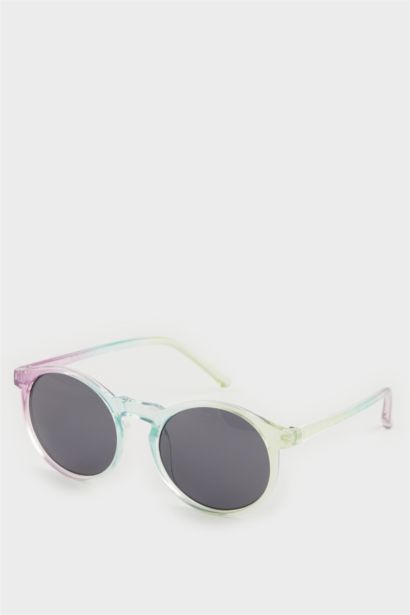 Girl Round Tinted Plastic Frame Black Glass UV Sunglasses