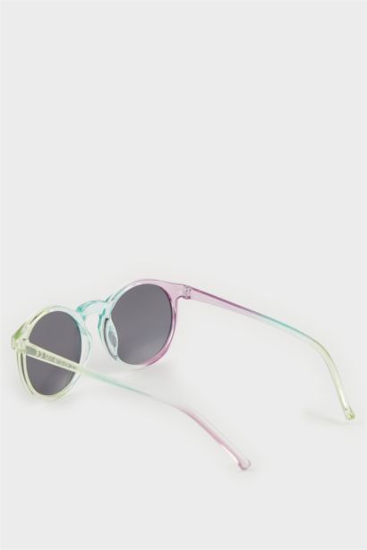 Girl Round Tinted Plastic Frame Black Glass UV Sunglasses