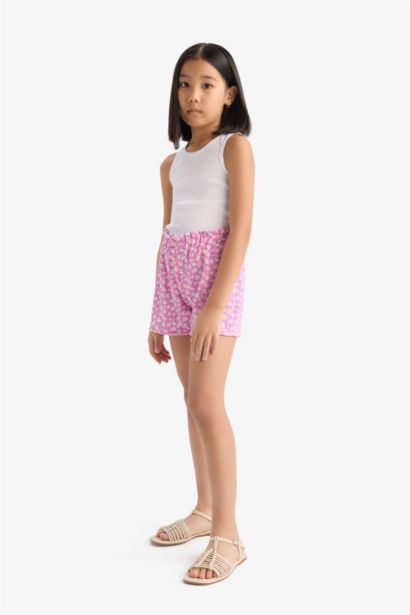 Girl Patterned Flexible Waist Shorts