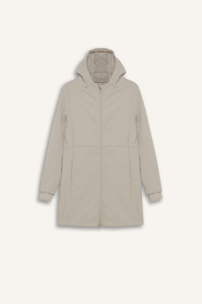 Su İtici Softshell Slim Fit Dar Kesim Kapüşonlu Fermuarlı Cepli Parka