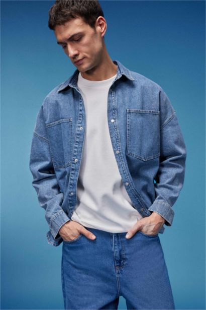 Oversize Fit Denim Long Sleeve Shirt