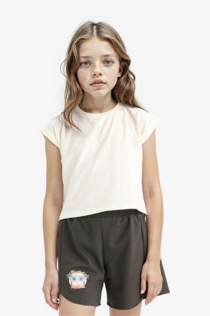 Short imprimé à taille élastique pour fille