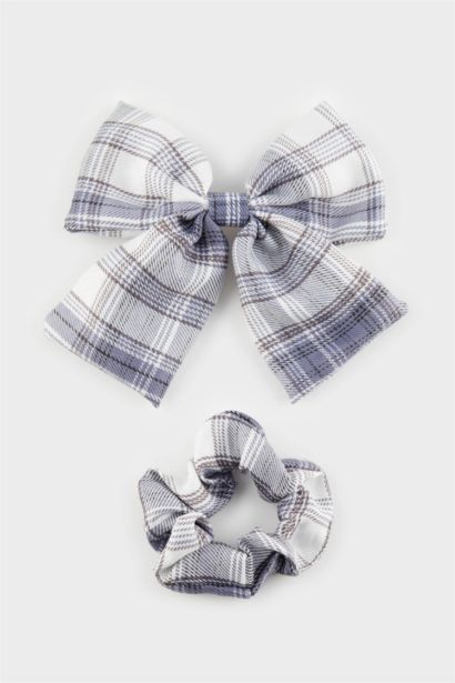 Barrette et chouchou à carreaux pour femme