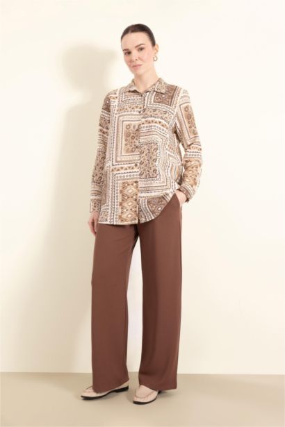 بنطلون كريب قصة عادية برجل واسع