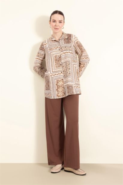 بنطلون كريب قصة عادية برجل واسع