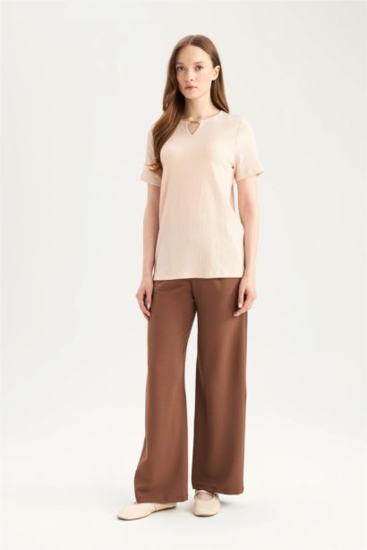 بنطلون كريب قصة عادية برجل واسع