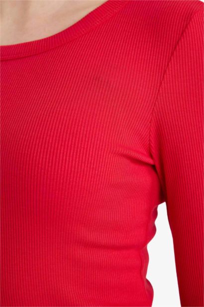 تيشيرت بيزك سادة مضلع ردن طويل سليم فيت