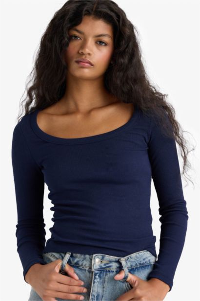 Slim Fit Round Neck Basic Ribbed T-Shirt