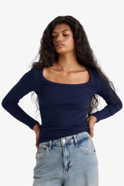 Slim Fit Round Neck Basic Ribbed T-Shirt