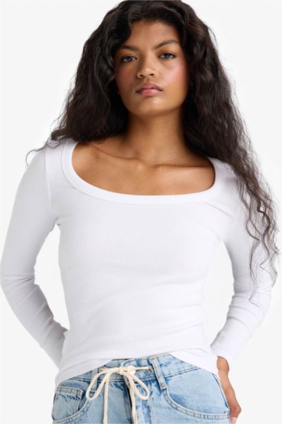 Slim Fit Round Neck Basic Ribbed T-Shirt