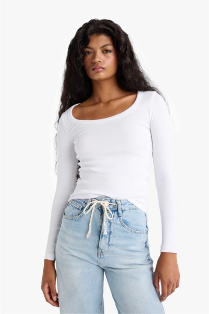 Slim Fit Round Neck Basic Ribbed T-Shirt