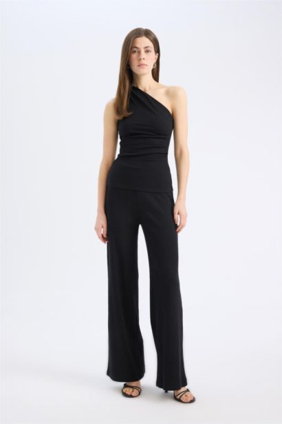 Slım Fıt Tek Omuzlu Fitilli Kaşkorse Atlet