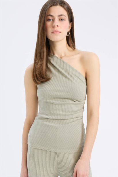 Slım Fıt Tek Omuzlu Fitilli Kaşkorse Atlet