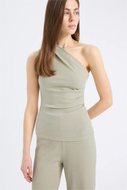 Slım Fıt Tek Omuzlu Fitilli Kaşkorse Atlet