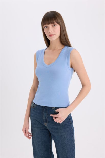 Slım Fıt V Yaka Ribana Atlet