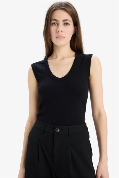 Slım Fıt V Yaka Ribana Atlet