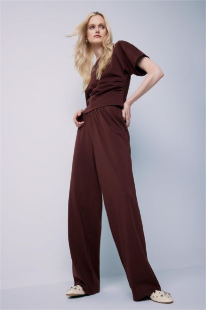 %100 Pamuk Wide Leg Basıc Geniş Paça Premium Pantolon