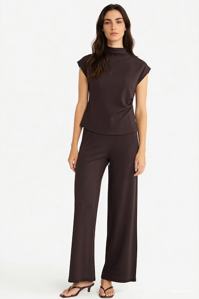 Wide Leg Pique Trousers
