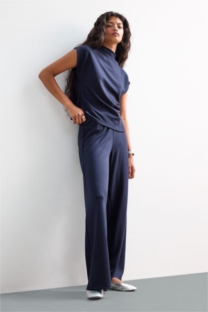 Wide Leg Pique Trousers