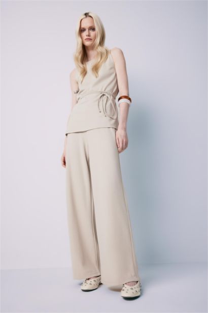 Wide Leg Pique Trousers