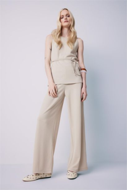 Wide Leg Pique Trousers