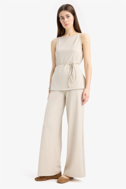 Wide Leg Pique Trousers