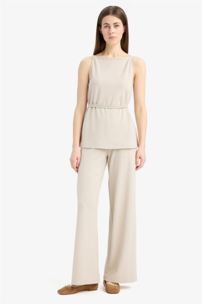 Wide Leg Pique Trousers