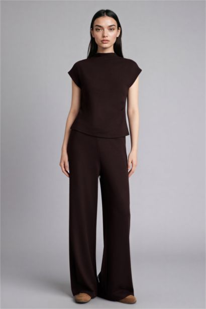 Wide Leg Pique Trousers