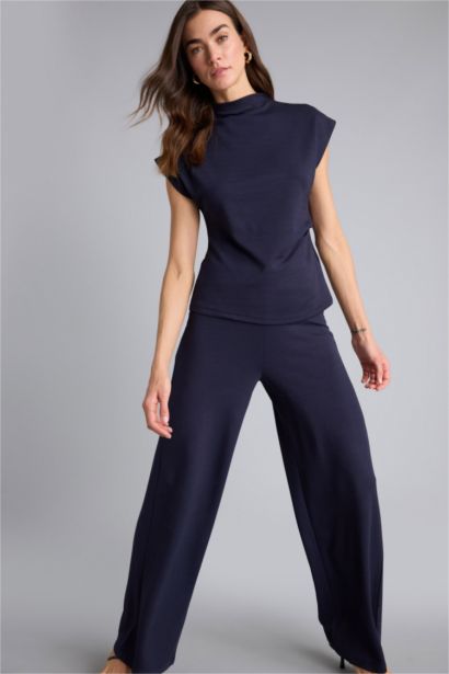 Wide Leg Pique Trousers