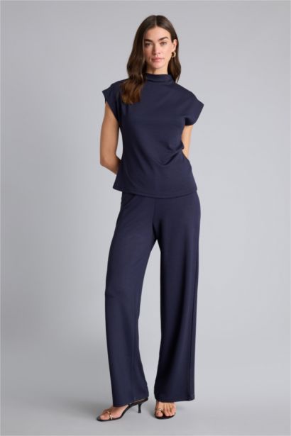 Wide Leg Pique Trousers