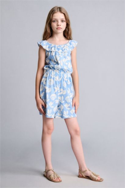 Girl 100% Cotton Floral Pattern Short Jumpsuit