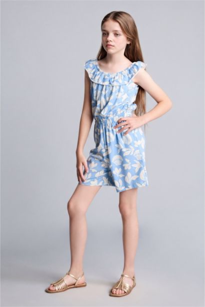 Girl 100% Cotton Floral Pattern Short Jumpsuit