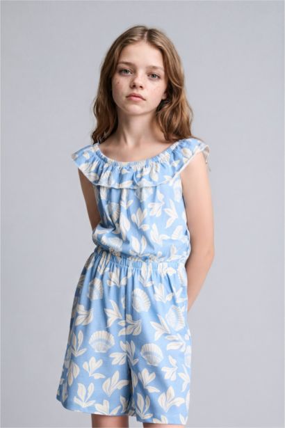 Girl 100% Cotton Floral Pattern Short Jumpsuit