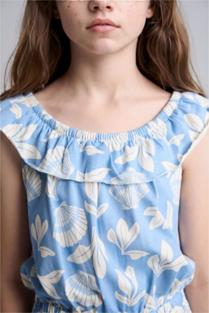 Girl 100% Cotton Floral Pattern Short Jumpsuit