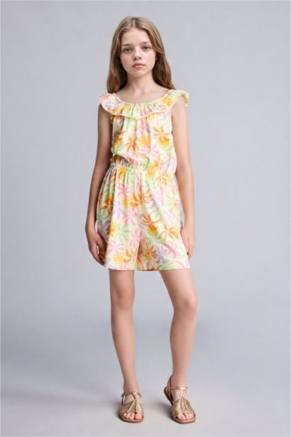 Girl 100% Cotton Floral Pattern Sleeveless Jumpsuit