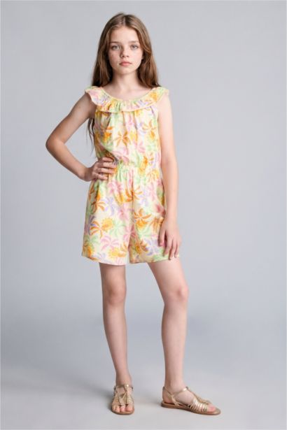 Girl 100% Cotton Floral Pattern Sleeveless Jumpsuit