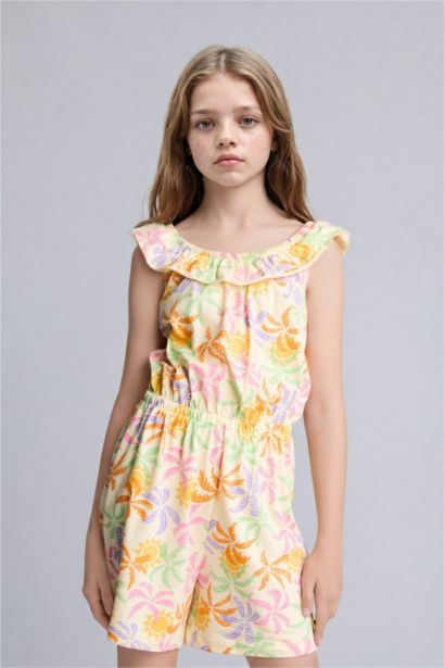 Girl 100% Cotton Floral Pattern Sleeveless Jumpsuit