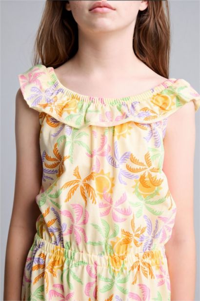 Girl 100% Cotton Floral Pattern Sleeveless Jumpsuit