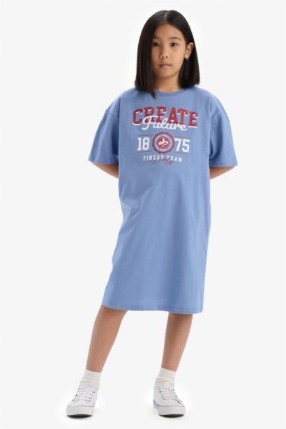Платье с принтом и коротким рукавом для девочек, свободный крой