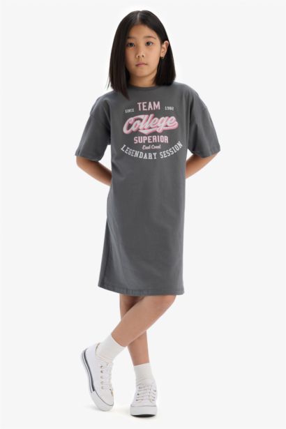 Girl Oversize Fit Pattern Printed Short Sleeve Dress