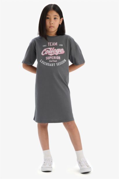 Girl Oversize Fit Pattern Printed Short Sleeve Dress