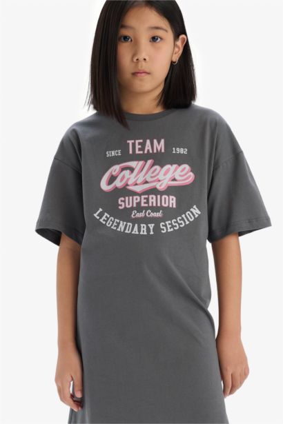 Girl Oversize Fit Pattern Printed Short Sleeve Dress